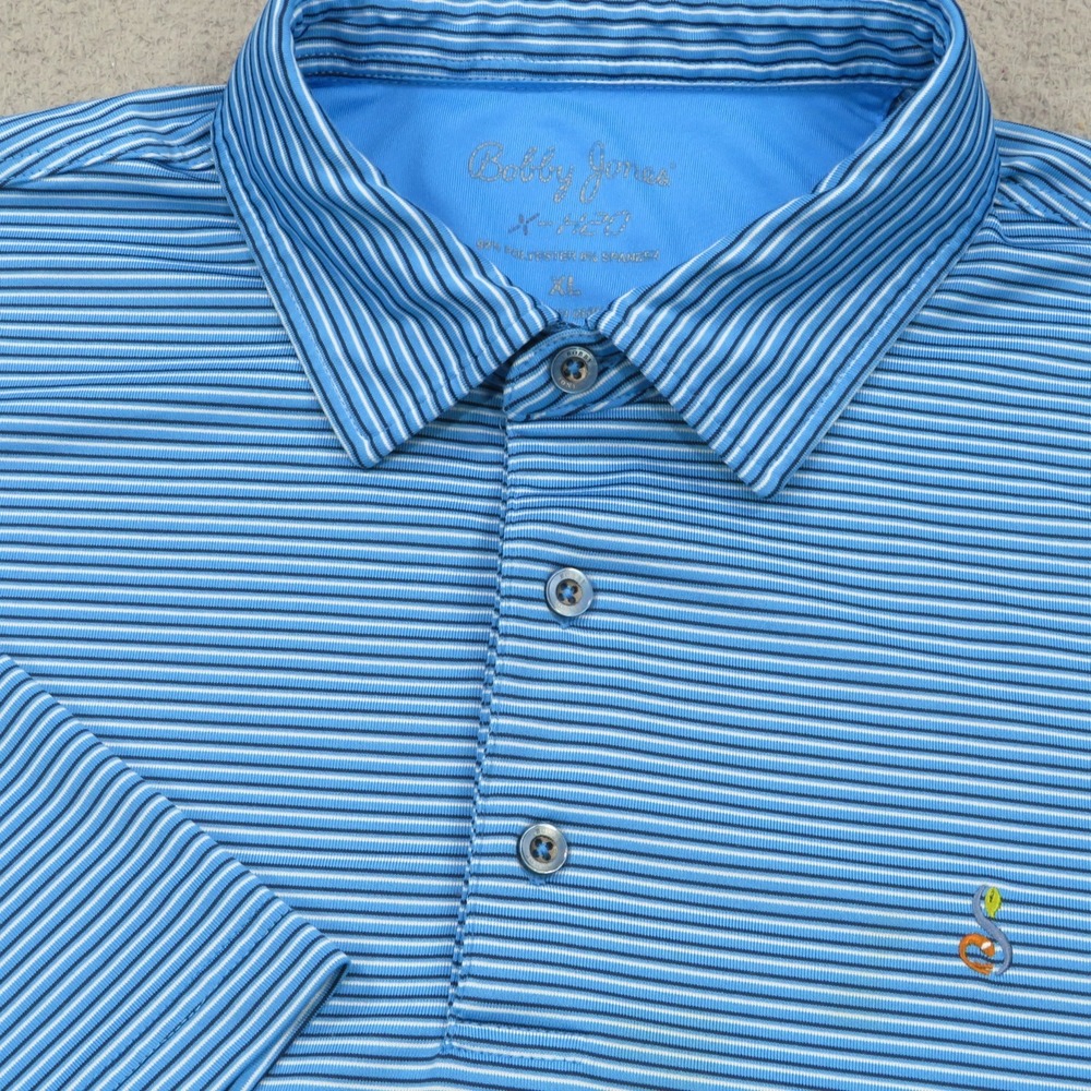 Bobby Jones Streamsong Golf Polo Mens XL Blue White Stripe Performance Shirt